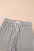 Striped V Neck Contrast Cuff Top And Drawstring Short Lounge Set